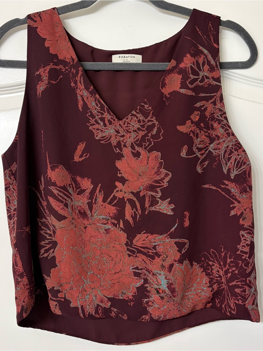 Babaton Burgundy Floral V-Neck Sleeveless Murphy Blouse
